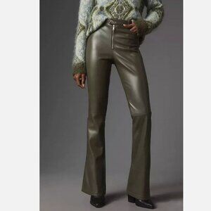 Anthropologie Avec Les Filles Faux Leather Kick Flare Pants Size 14 Green New